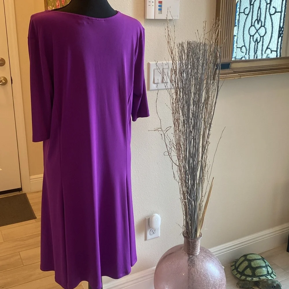 Susan Graver Vibrant Purple A line dress with lattes sleeves